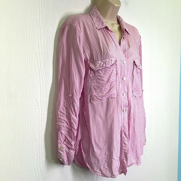 Anthropologie - Maeve Pink And White Stripe Button Down Lightweight Blouse SZ XS - Picture 4 of 9